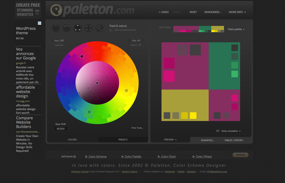 Paletton Choisir ses couleurs site internet