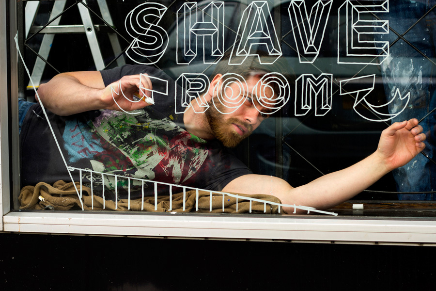 Slick's Barbershop Window lettering