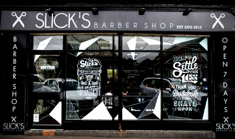 Slick's Barbershop Window lettering