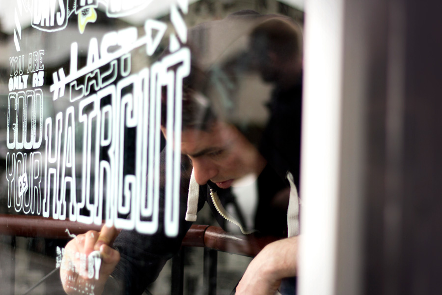 Slick's Barbershop Window lettering