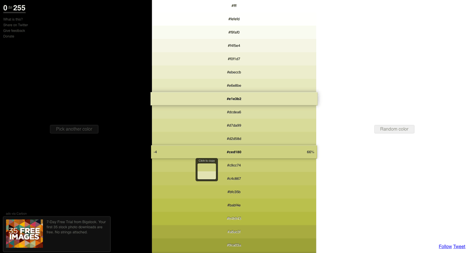 0to255 nuances de couleurs web